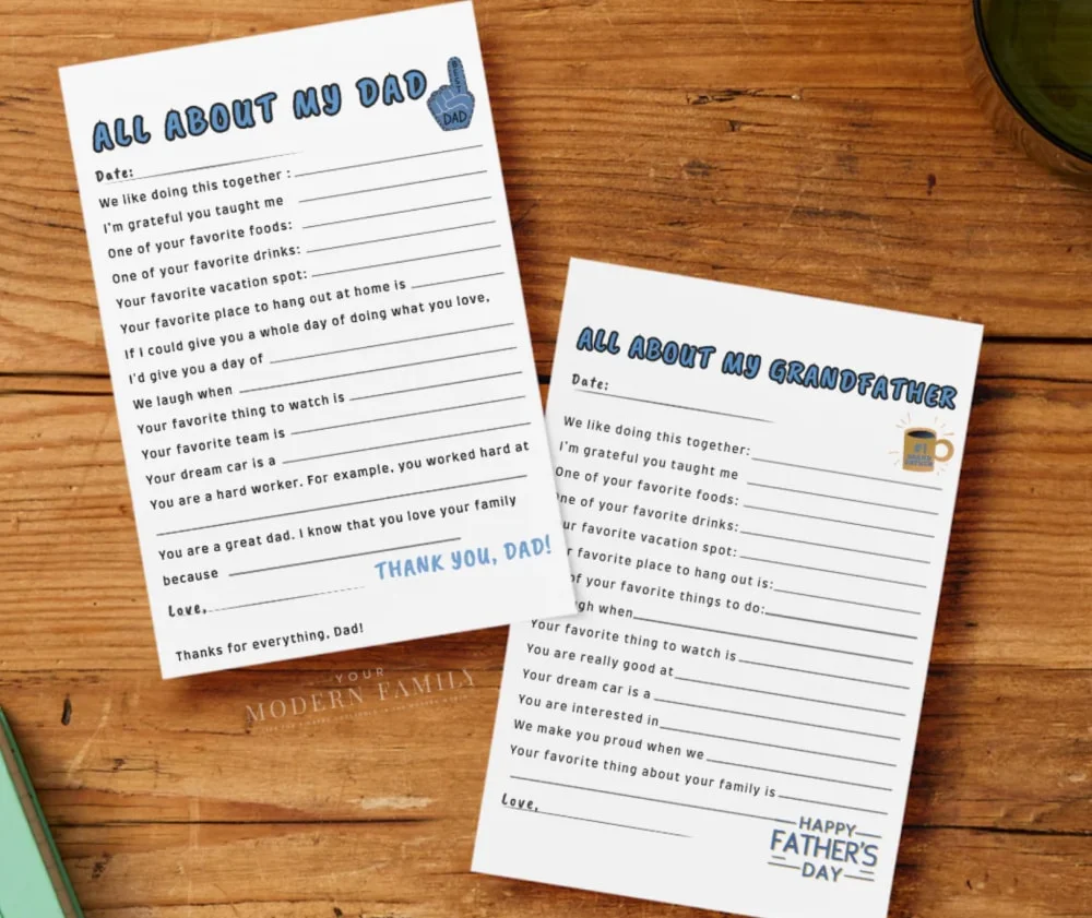 All About My Dad questionnaire for teens